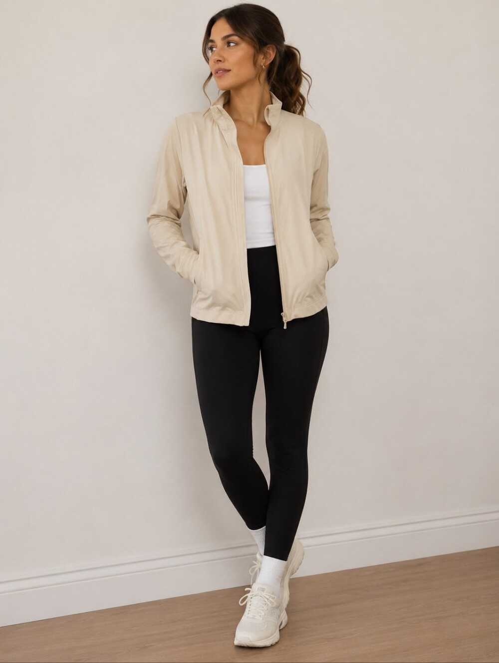 MONDETTA BEIGE ZIP UP ATHLETIC JACKET SIZE MEDIUM